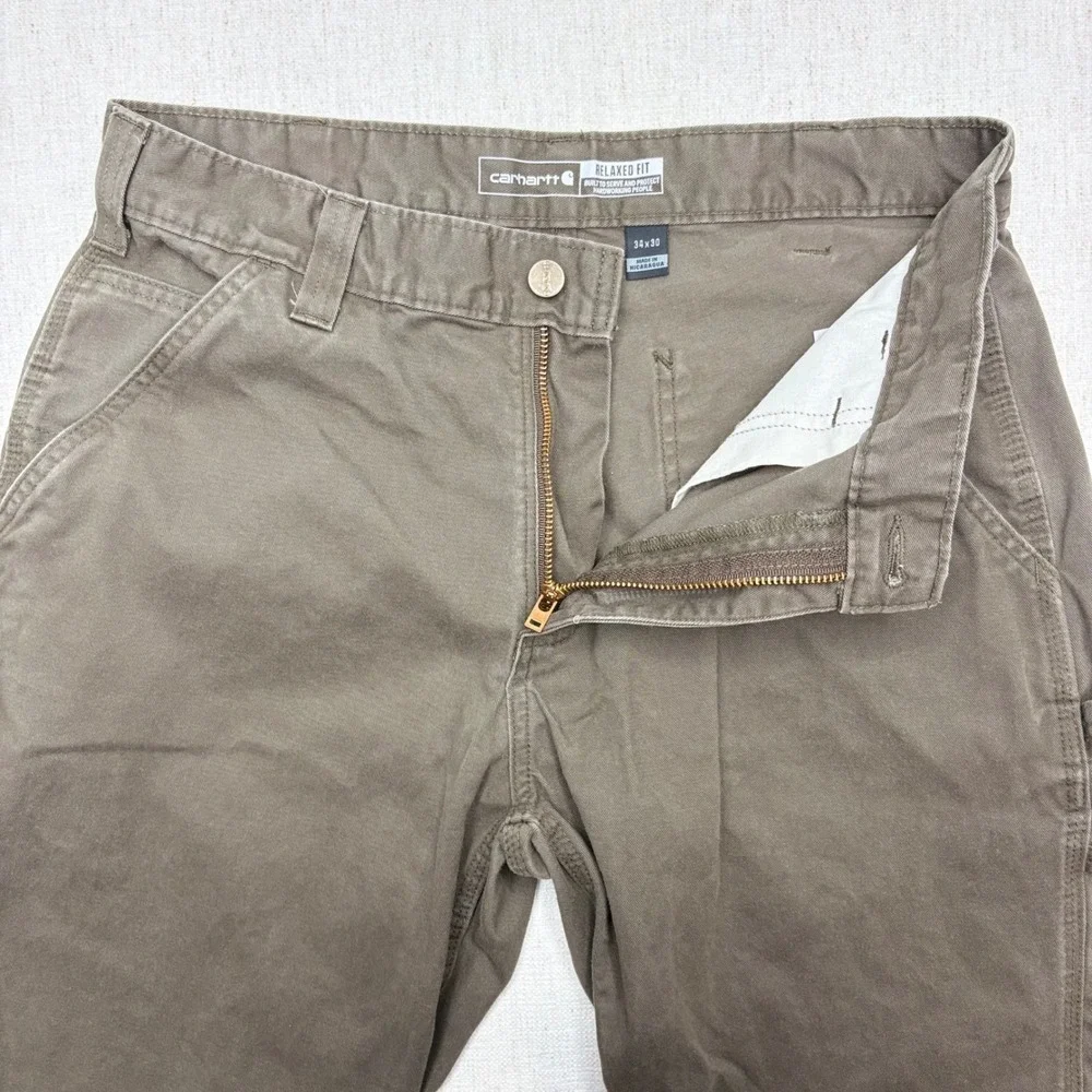 Carhartt Carpenter Pants Mens 34x30 Olive Green Relaxed Fit B324-DFE Nice!